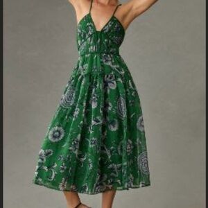 Anthropologie Green Floral Dress - Never Worn